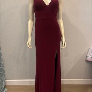 Burgundy Deep V Neck Stretch Dress Prom Bridesmaid Vampire Dark Romantic Size 7